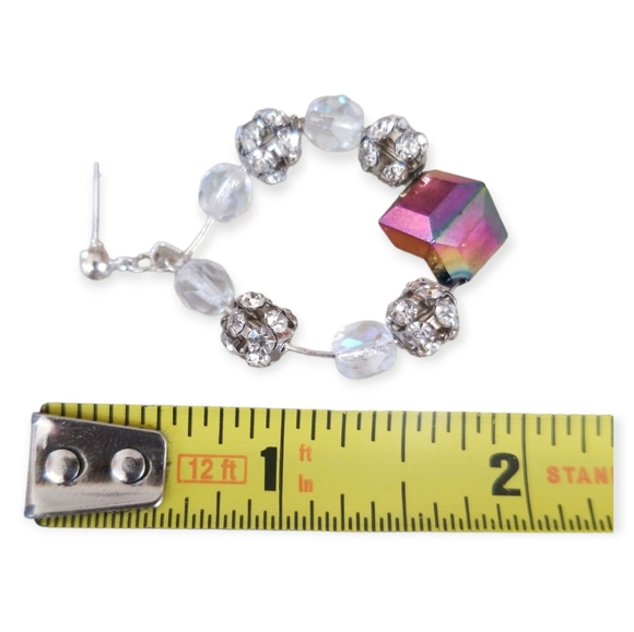 NWT Handcrafted AB Crystal and Rhinestone Hoop Style Pierced Earrings - Picture 4 of 6